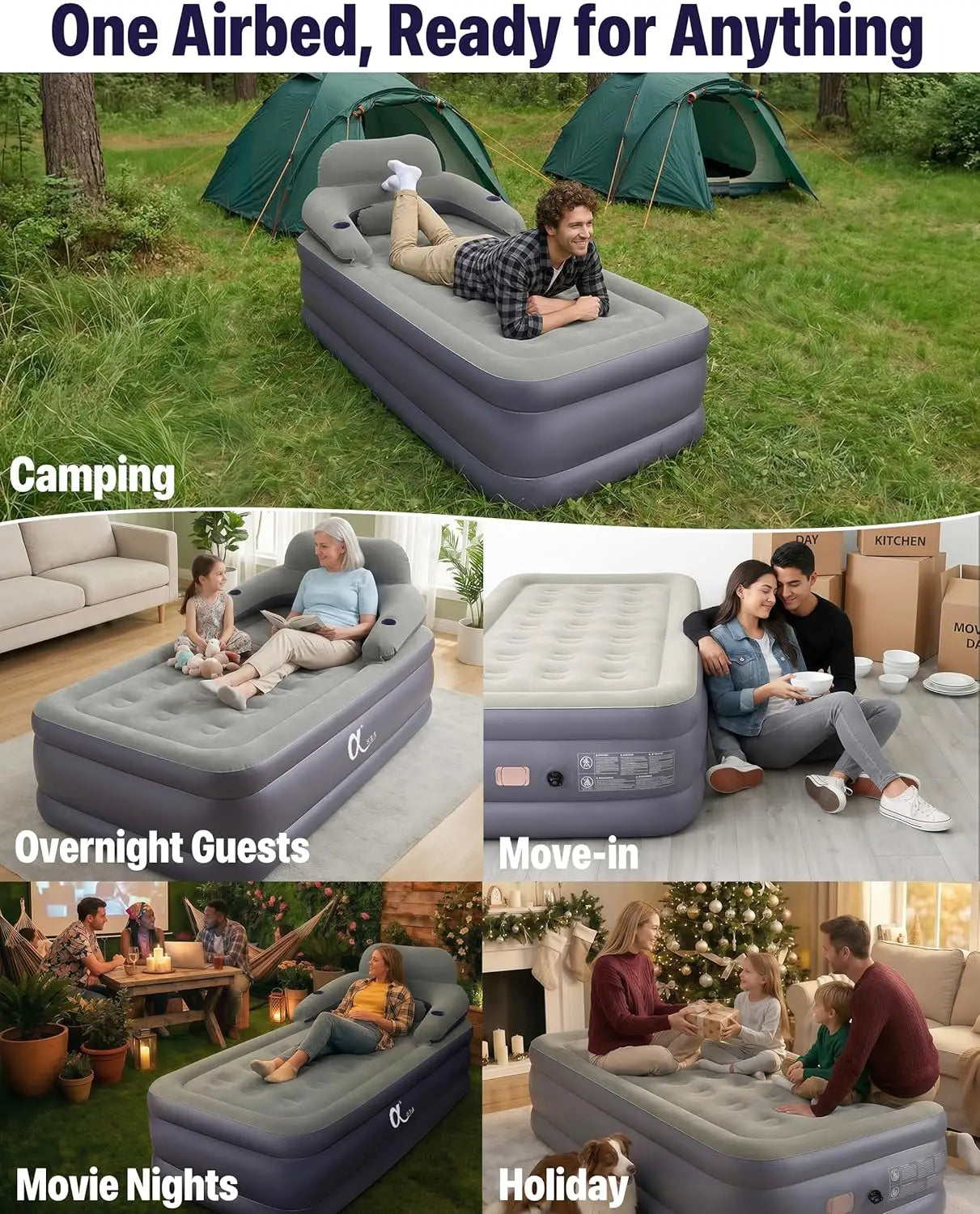 Twin Air Mattress with Built-in Pump, 20" Raised Inflatable Bed with Headboard & Cup Holders, Fast Inflation Blow Up Mattress