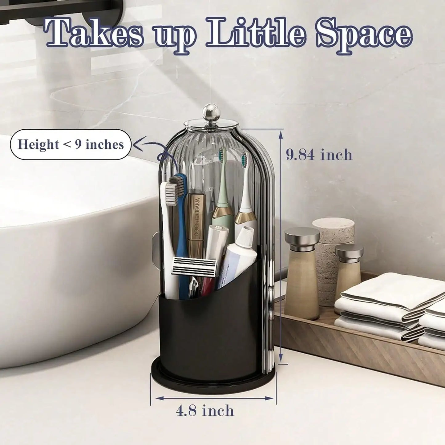 Dustproof Toothbrush Holders with Cover, Rotating Electric Toothbrush and Toothpaste Holder for Bathroom Countertop