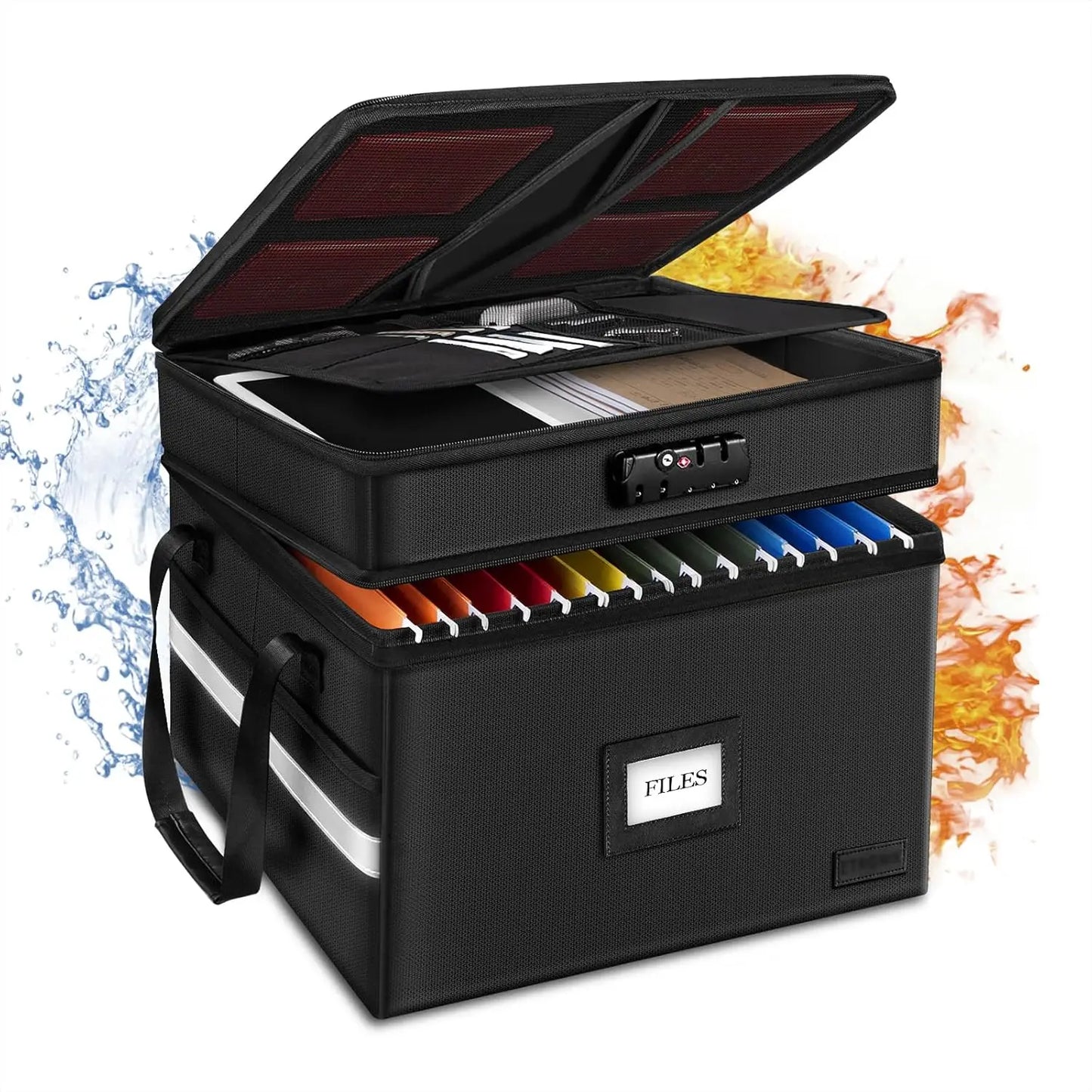 Fireproof Document Box with Lock, 2-Layer Portable File Cabinet Organizer for Office and Home Storage