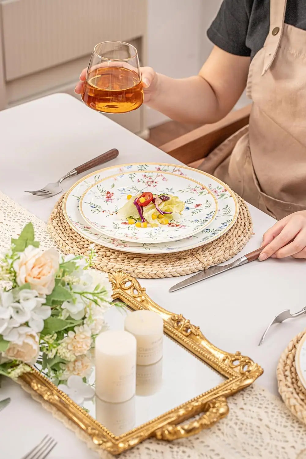 Bone China Plates and Bowels,12-Pieces Dinnerware Sets, Highly Chip and Crack Resistant, Dishwasher & Microwave Safe Dishes Set,
