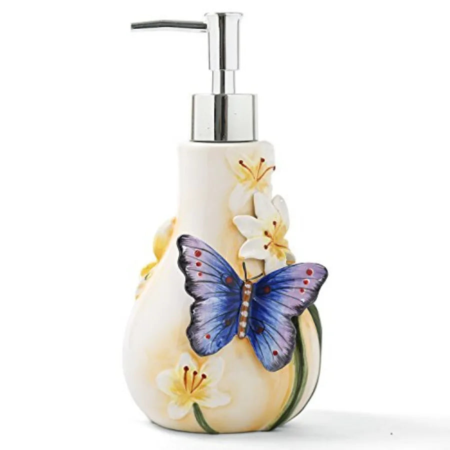 Ceramic Bathroom Accessory Set Dancing Butterfly 5 Pieces Including Toothbrush Holders 2 Gargle Tooth-Brushing Cups Soap Dishes