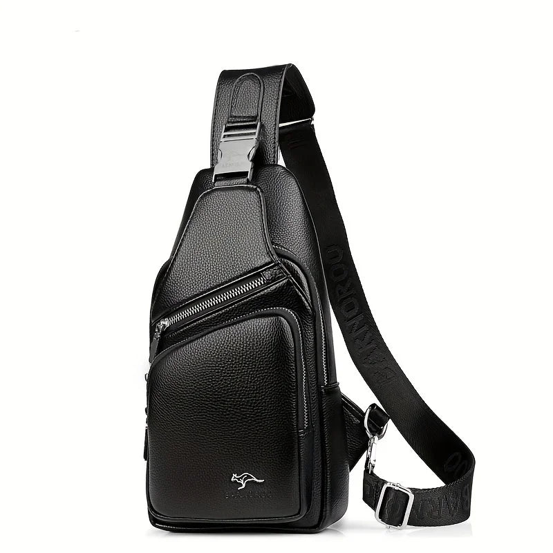 Men’s Vintage PU Leather Sling Bag – Large Capacity Crossbody Chest Bag with Multi-Pockets, Secure Buckle Closure – Stylish Comm