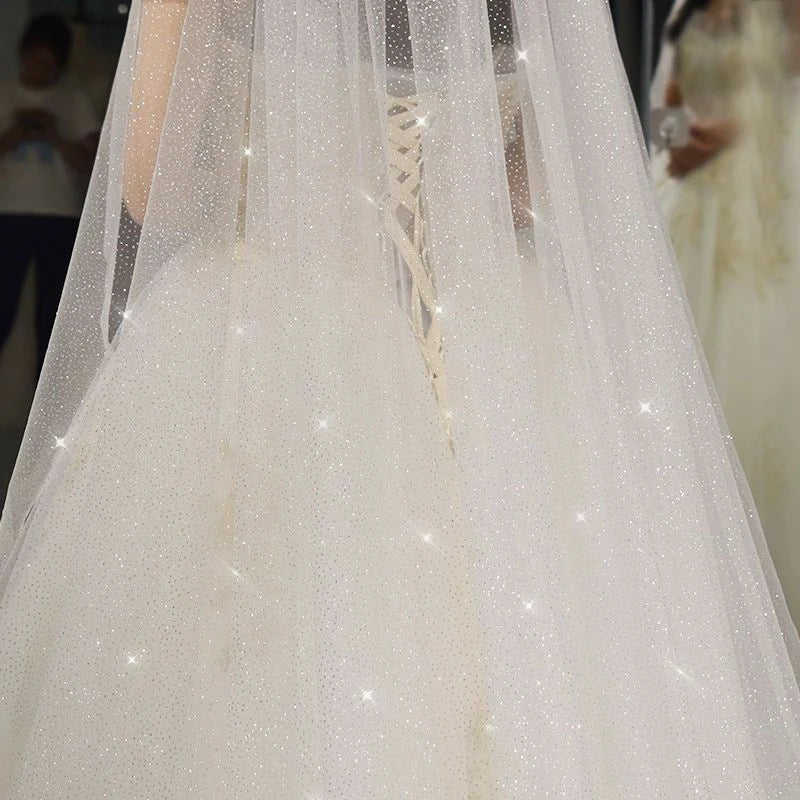 Sparkle Wedding Veil Off White Bling Bridal Veils Long 3M One Layer Bride Veil Luxury Cathedral Veil