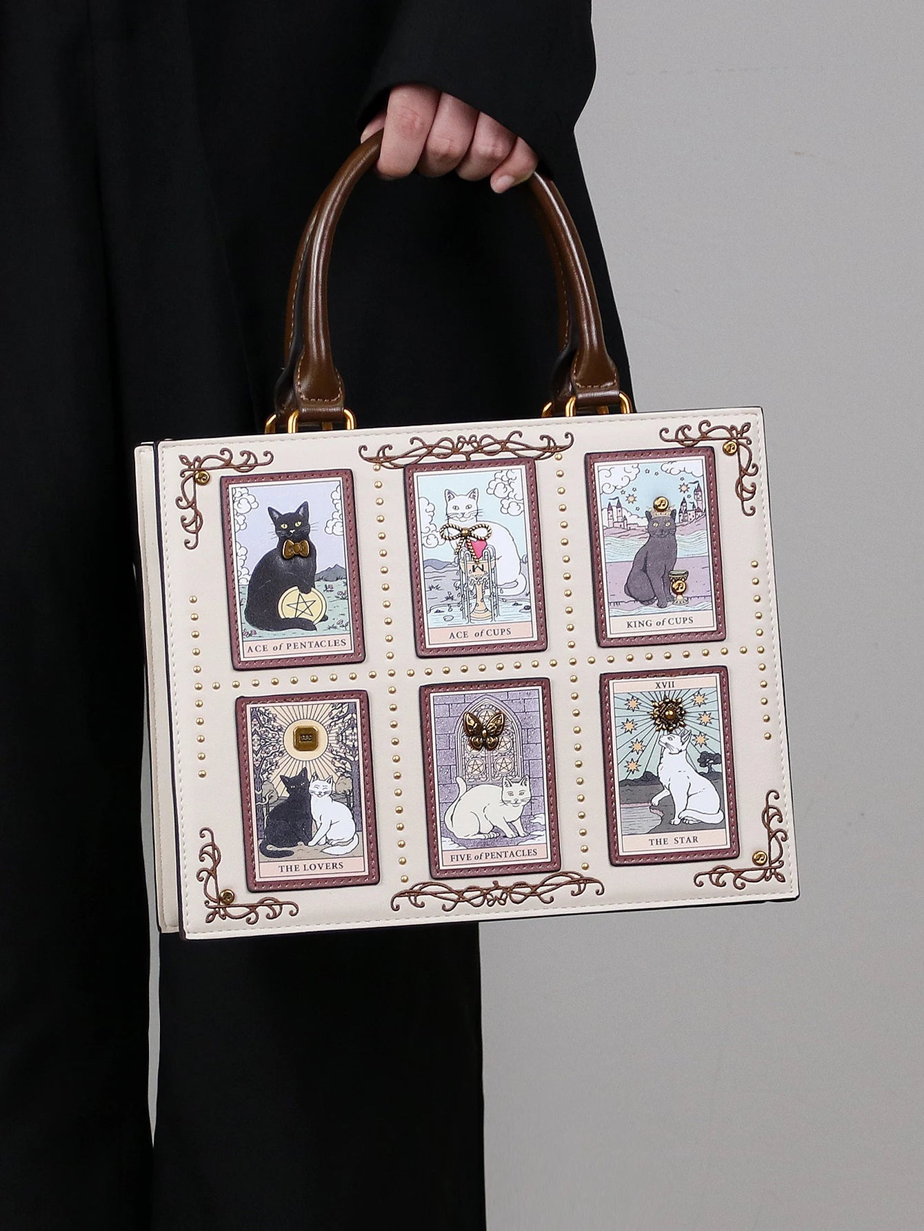 2026 High-end fashion summer new handbag female bag niche design Tarot tile tote bag large capacity Y2K cute cat bag strange win