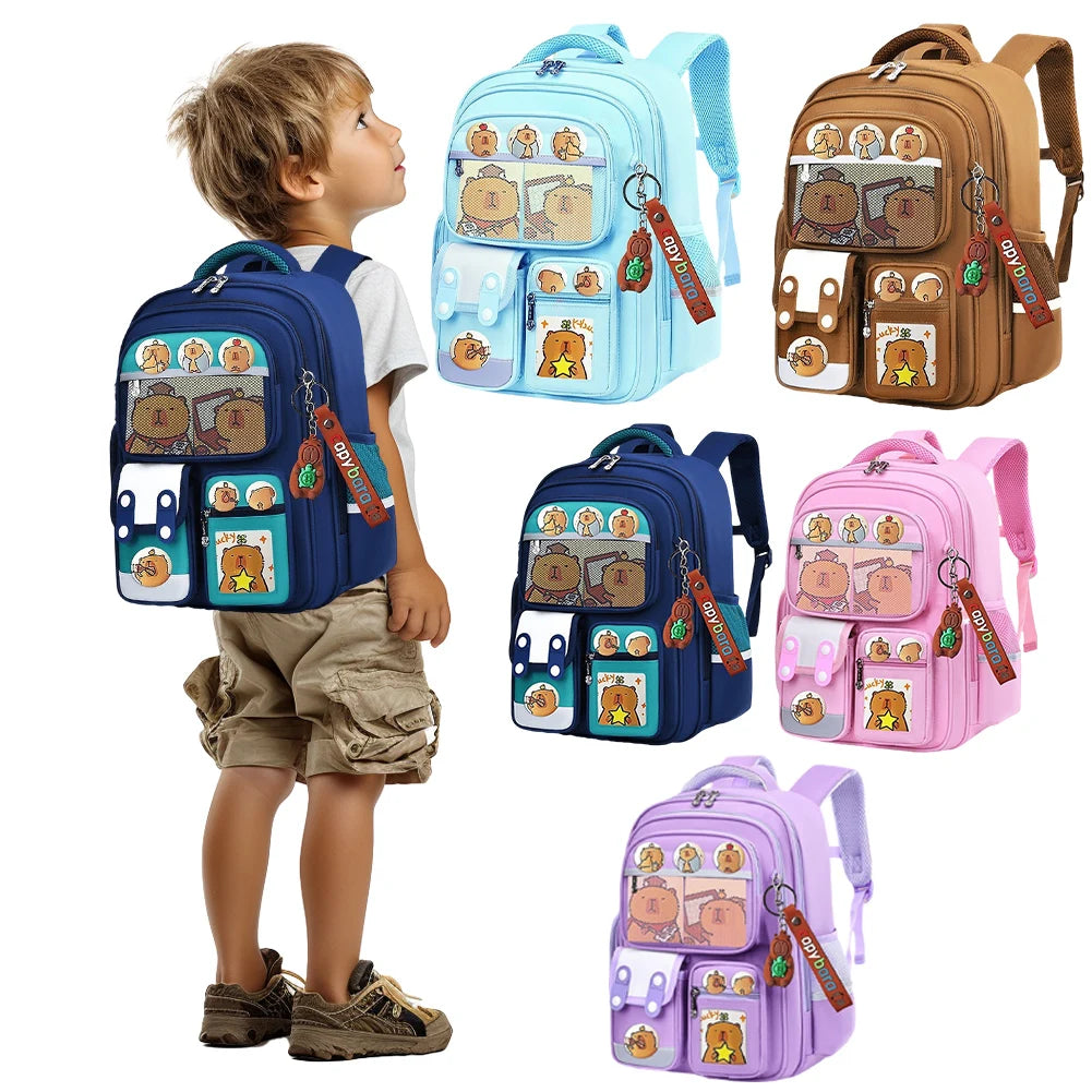 Capybara Kawaii Schoolbag with Pendant Adorable Daypack Large Capacity Oxford Cloth Rucksack Travel Vacation Backpack