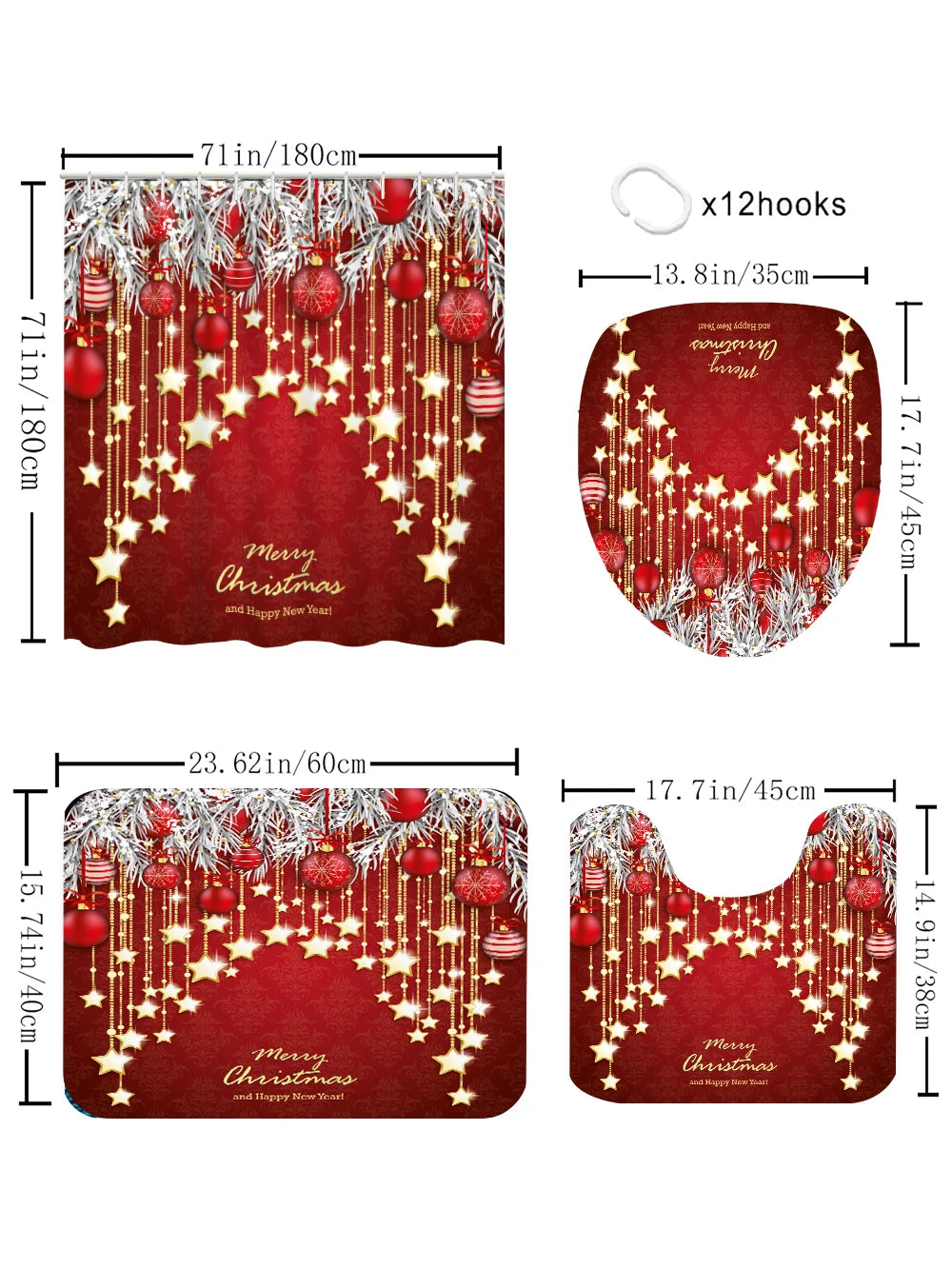 Christmas Bathroom Four-piece Set - Avant-garde Waterproof shower curtain, creating a complete bathroom kit