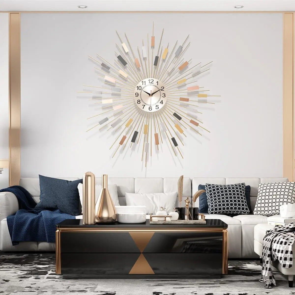 24" Silent Round Wall Clock, Modern Metal Decorative Clock for Living Room Bedroom Office