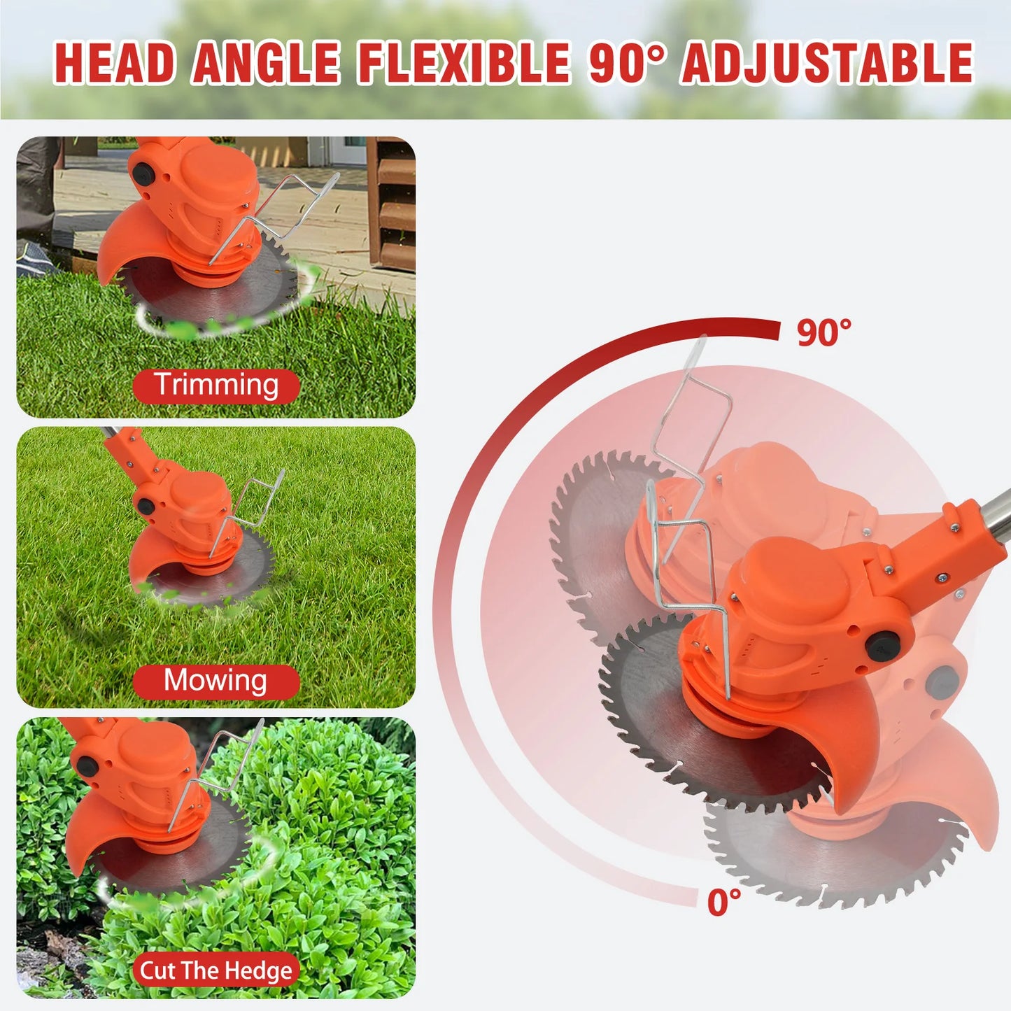 21V Electric Lawn Mower Cordless Grass Trimmer Garden Strimmers 3-in-1 Fodable 2x2.0Ah Batteries Power Tool for Lawn Garden Yard