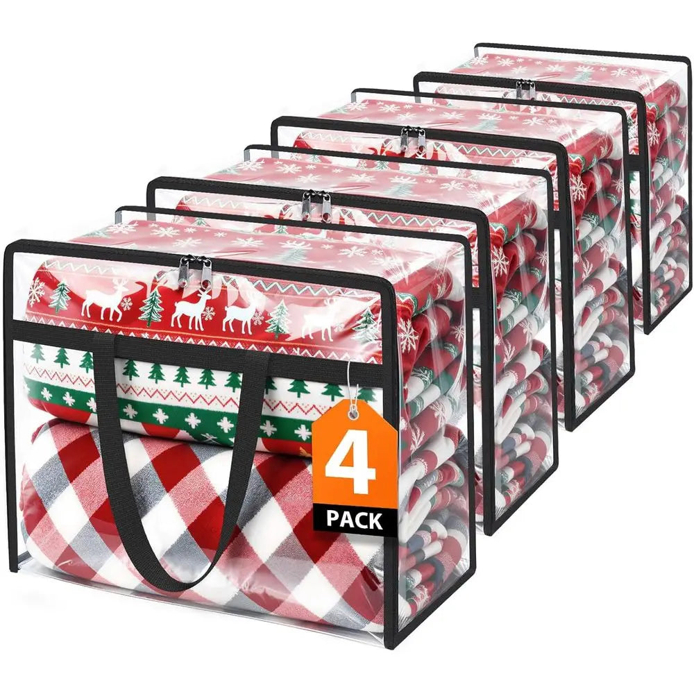 Clear Storage Bags, 4 Pack Under Bed Storage and Closet Organizers Containers, Heavy-Duty Moving Bags with Zippers, 40L
