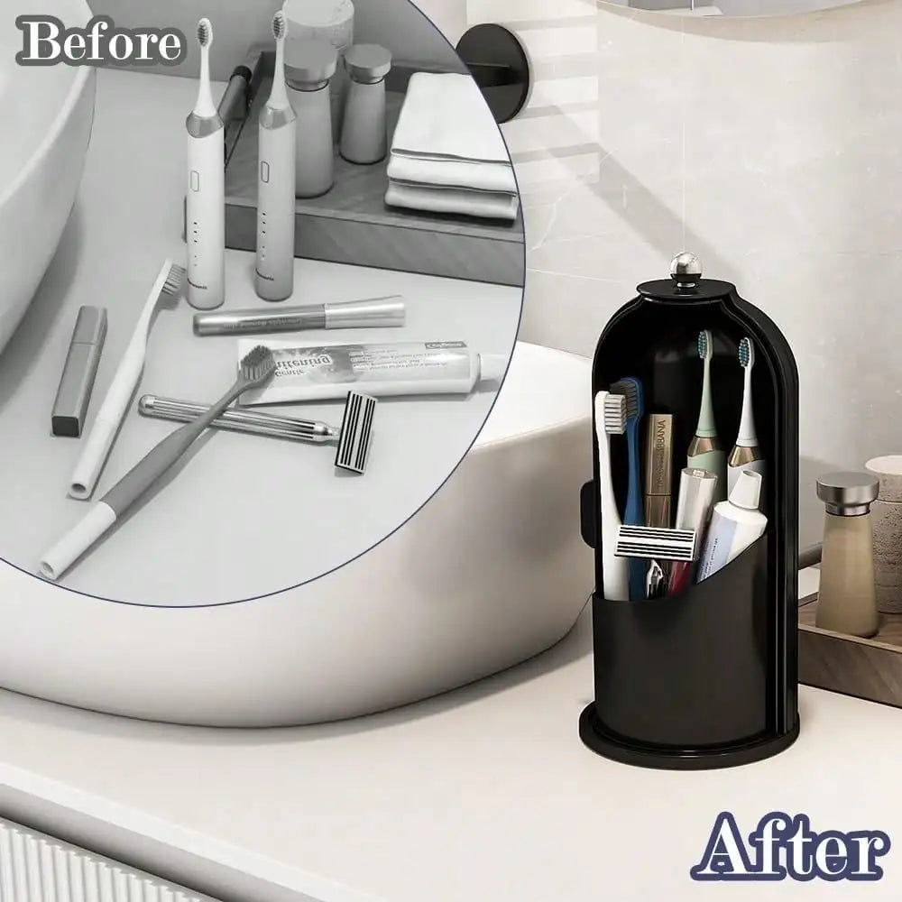 Dustproof Toothbrush Holders with Cover, Rotating Electric Toothbrush and Toothpaste Holder for Bathroom Countertop