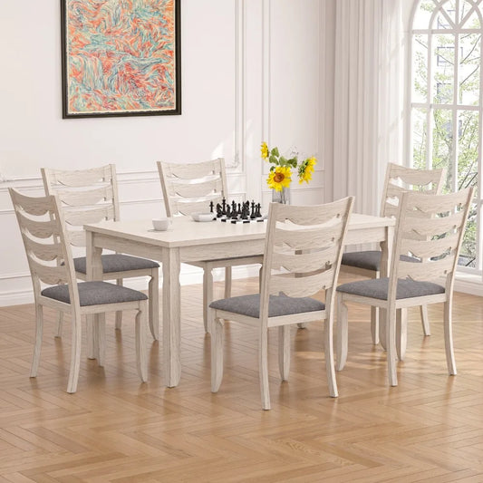 Classic Solid Wooden Dining Table and 6 Chairs Set Kitchen Home for Dining Room