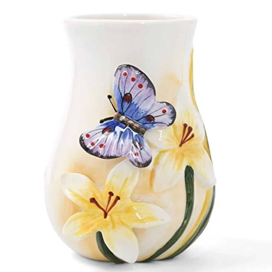 Ceramic Bathroom Accessory Set Dancing Butterfly 5 Pieces Including Toothbrush Holders 2 Gargle Tooth-Brushing Cups Soap Dishes