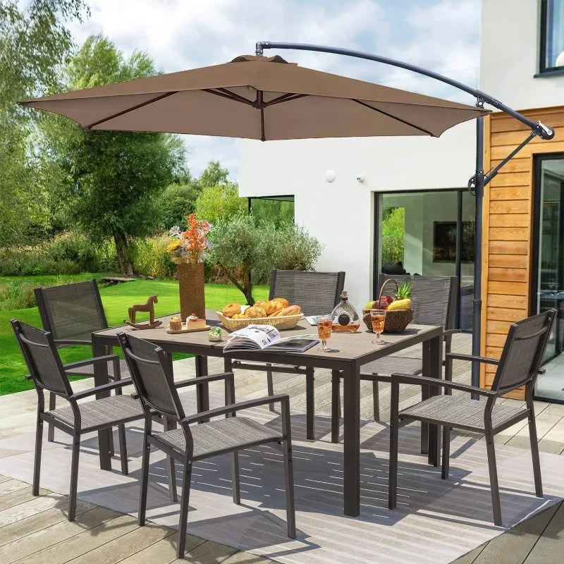 Homall Patio Dining Set 7 Pieces Outdoor Furniture with Large Table and 6 Textilene Chairs for Porch, Poolside, Yard and Garden