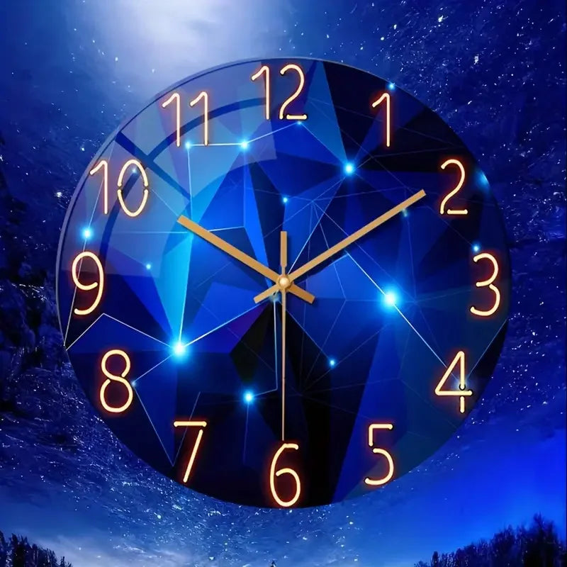 Blue Wall Clock for Living Room Decor Kitchen Wall Clocks Battery Operated  Round Glass Decorative Wall Clock Non Ticking