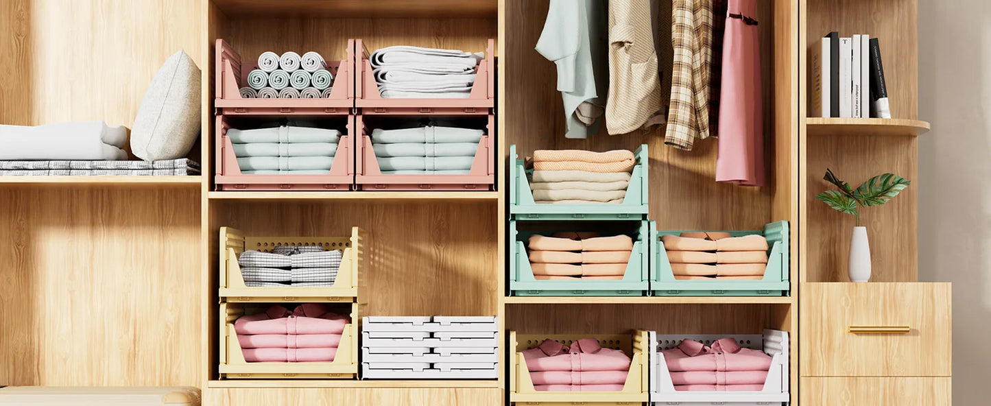 SNSLXH 5 Pack Stackable Closet Storage Basket Multifunctional & Foldable Closet Organizer for Bathroom Kitchen Laundry Room