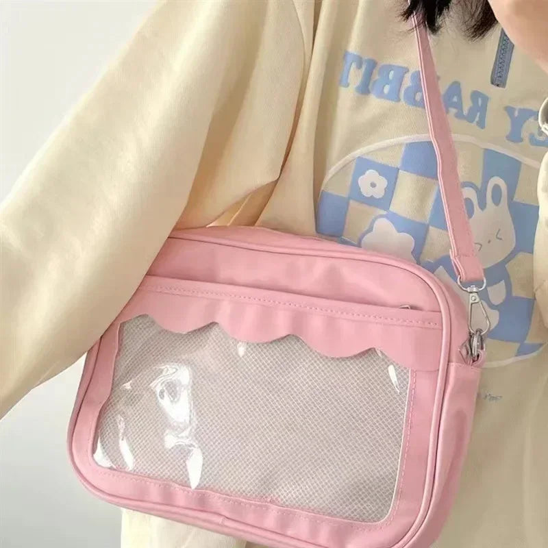 Japanese Harajuku Women's Ita Bag PU Transparent Pocket Itabag High School Girl Uniform JK Crossbody Shoulder Bag Handbag