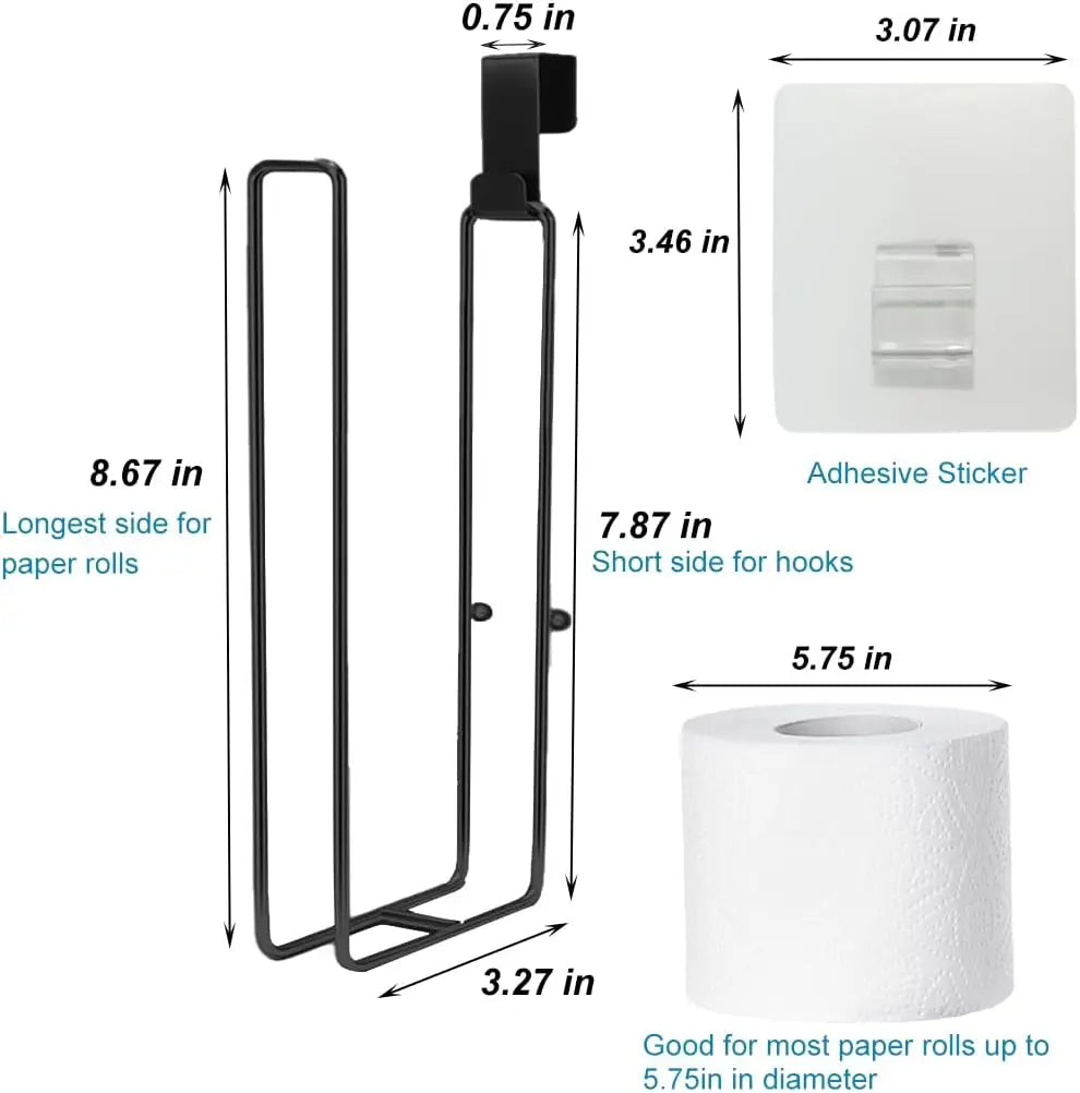 Matte Black Toilet Paper Holder Wall Mount, Holds 2 Rolls, Over Tank Storage, Bathroom Organizer, Space Saving, 1Pc