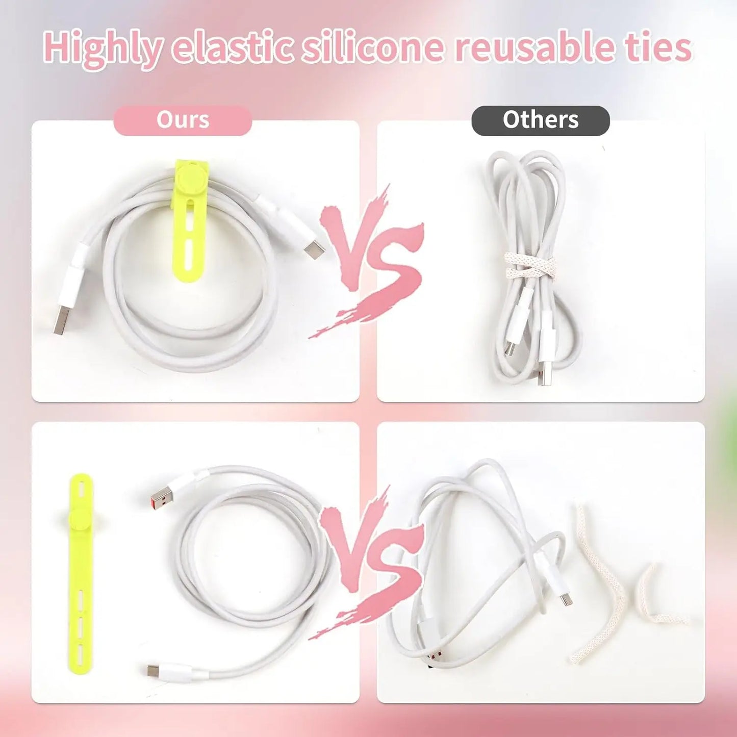 25 Pcs Silicone Cable Ties Reusable Cord Wraps for Electrical Cords, Earphone and Phone Charger Organizer with Locking Buckle