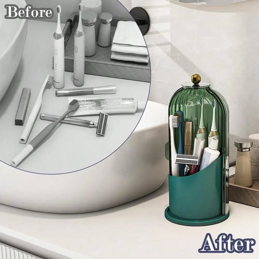 Dustproof Toothbrush Holders with Cover, Rotating Electric Toothbrush and Toothpaste Holder for Bathroom Countertop