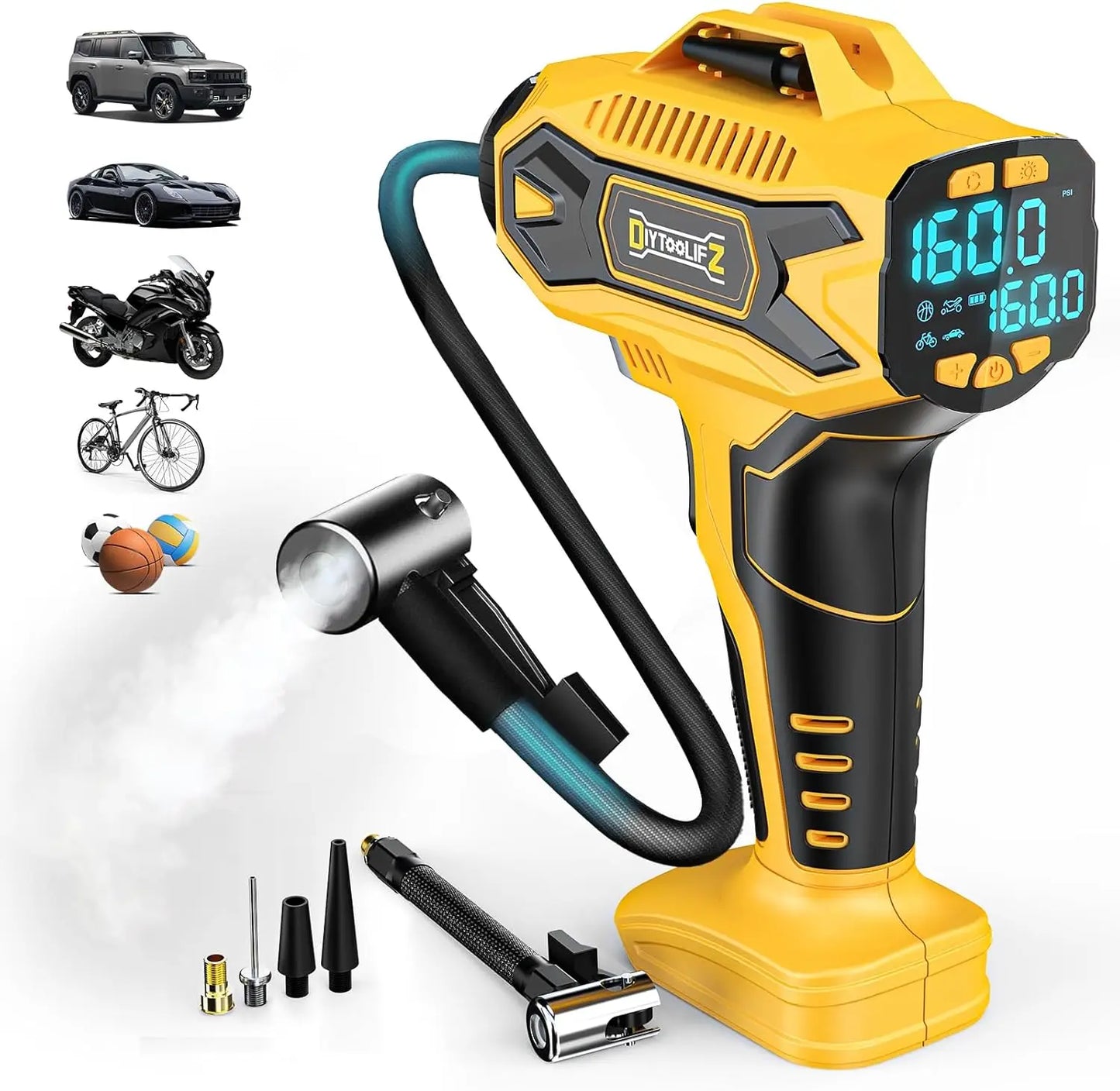 DEWALT Cordless Digital Tire Inflator Kit Precision Gauge up to 160 PSI Car Maintenance Tool with Inflatable Pump