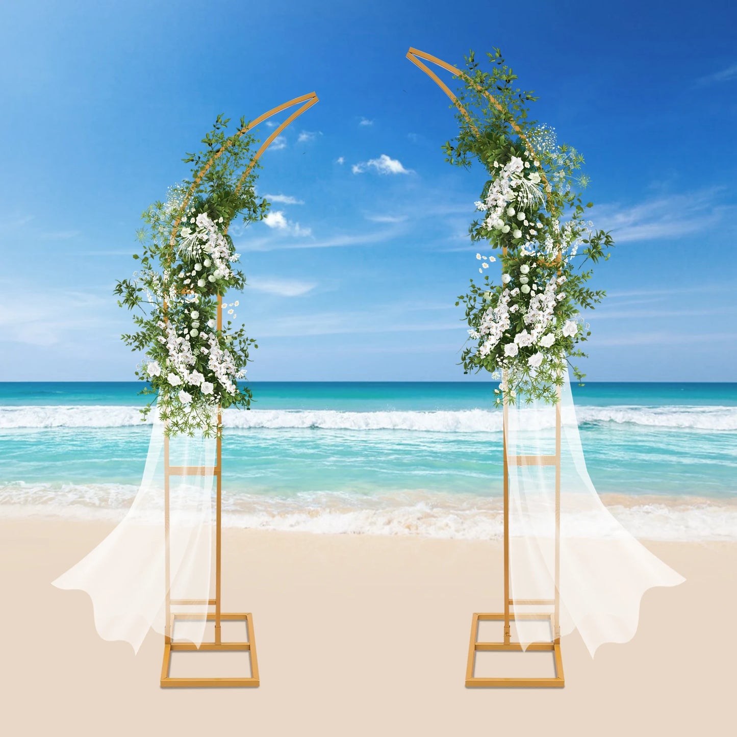 2.1m 2PCS White/Gold Wedding Arched Bracket Curved Backdrop Stand for Ceremony Party Wedding