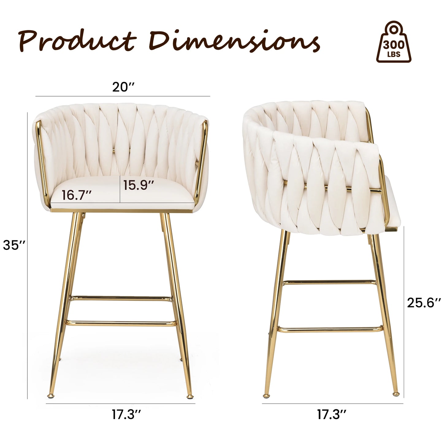 Farini Set of 2 26" Bar Stools, Modern Mid-Century Kitchen Stools with Back, Metal Legs, for Kitchen, Dining Room