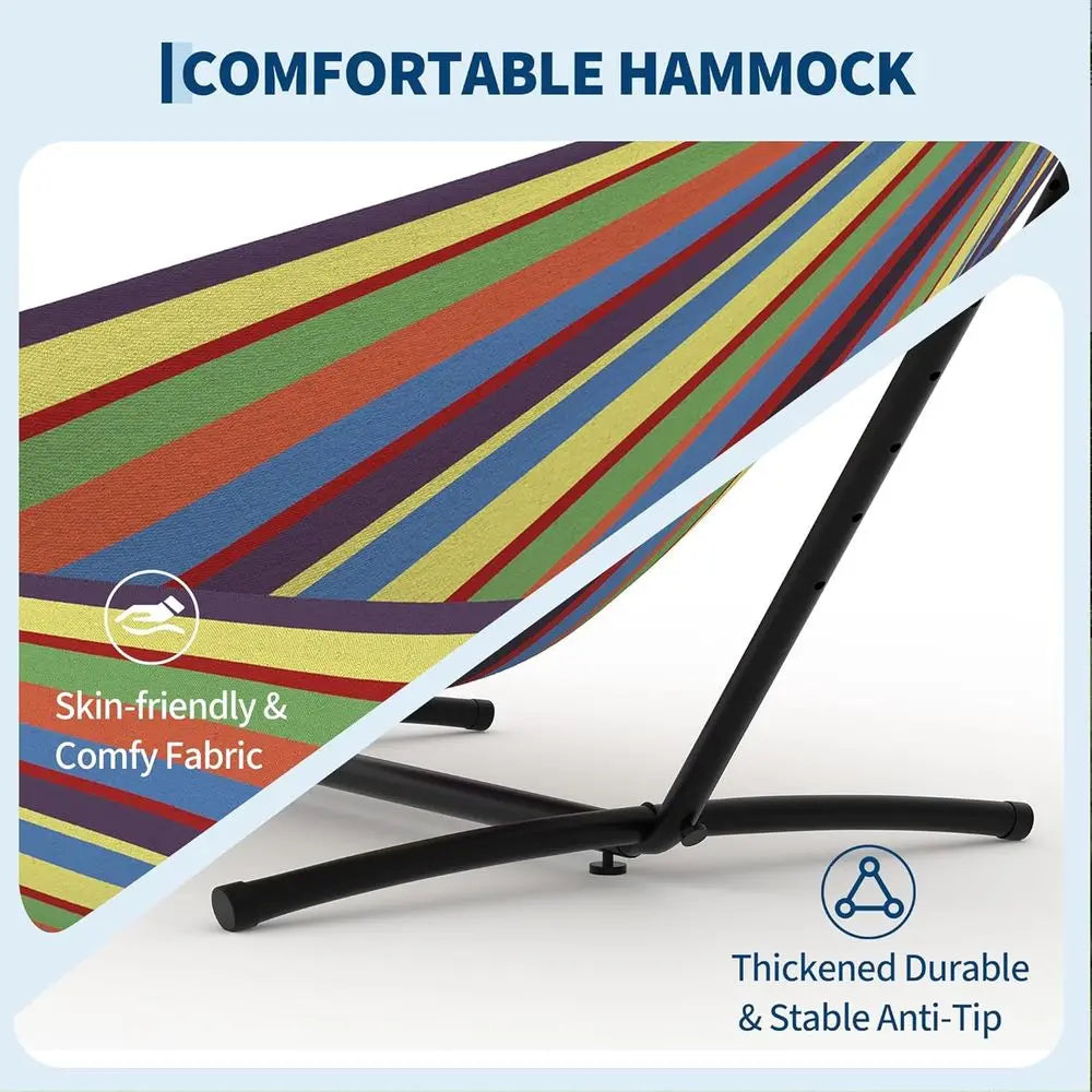 2 Person Hammocks with Stand or Outside, Double Hammocks Portable Space Saving Heavy-Duty Steel Stand or Indoor Outdoor Patio wi
