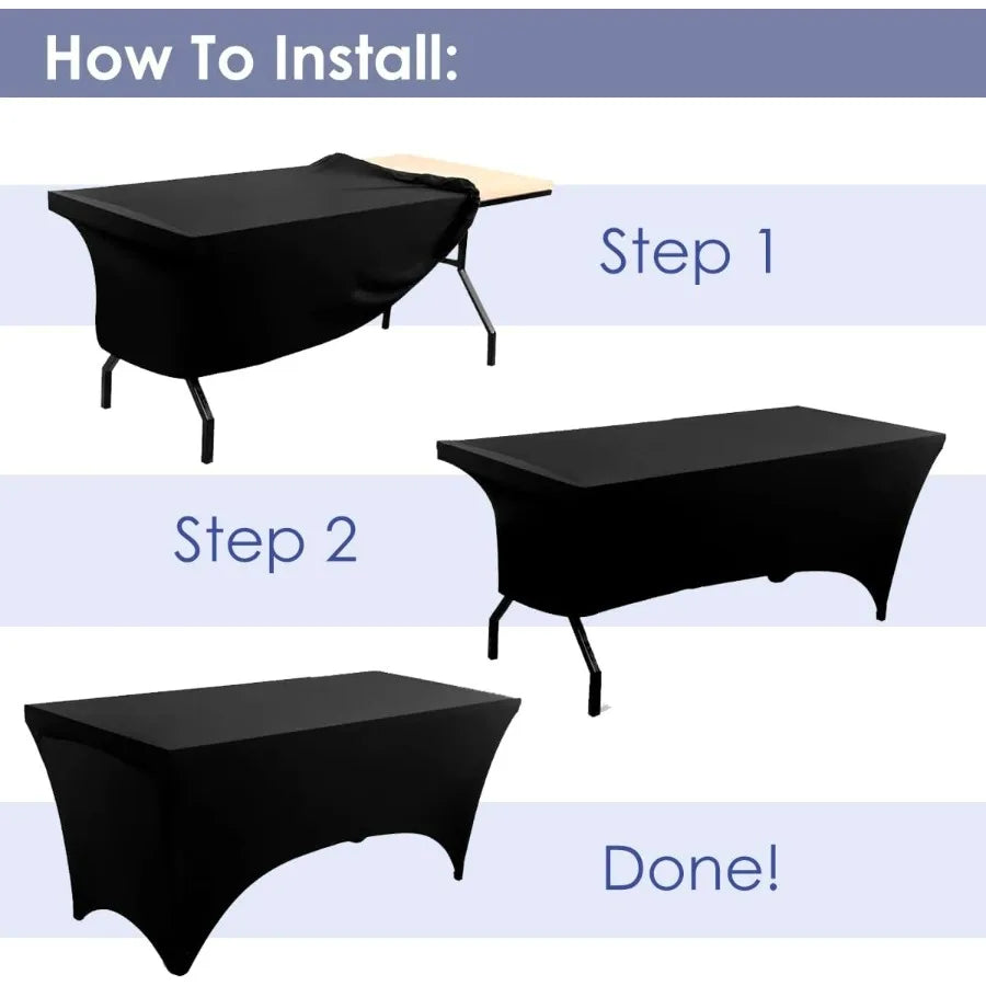 6 Pack 8ft Black Spandex Tablecloth – Fitted Stretch Cover – Universal Fit for Folding Tables – Wrinkle-Free, Washable – Ideal f