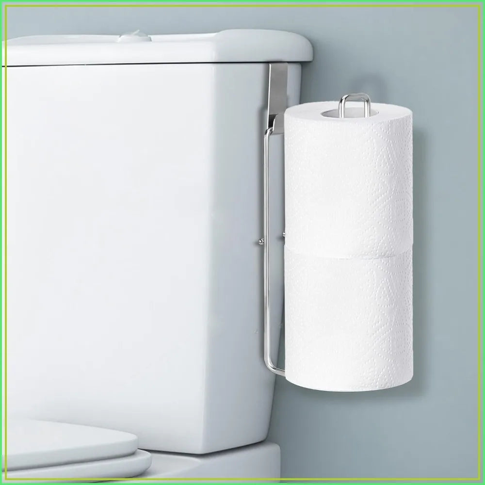 Bathroom Toilet Paper Holder with Storage, Wall Mount or Over Tank, Holds 2 Mega Rolls, Stainless Steel, Silver