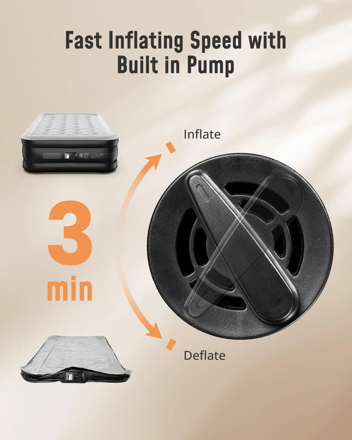 Full Air Mattress with Built-in Pump, 18" Quick Inflation Blow Up Bed for Guest Home Use, Portable Inflatable Mattress with