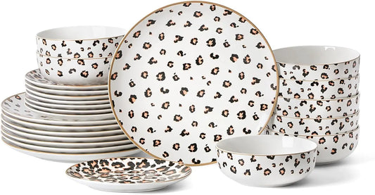 Majestic 24-Piece Dinnerware Set, Porcelain Plates and Bowls, Dishwasher & Microwave Safe for 8, Multicolored