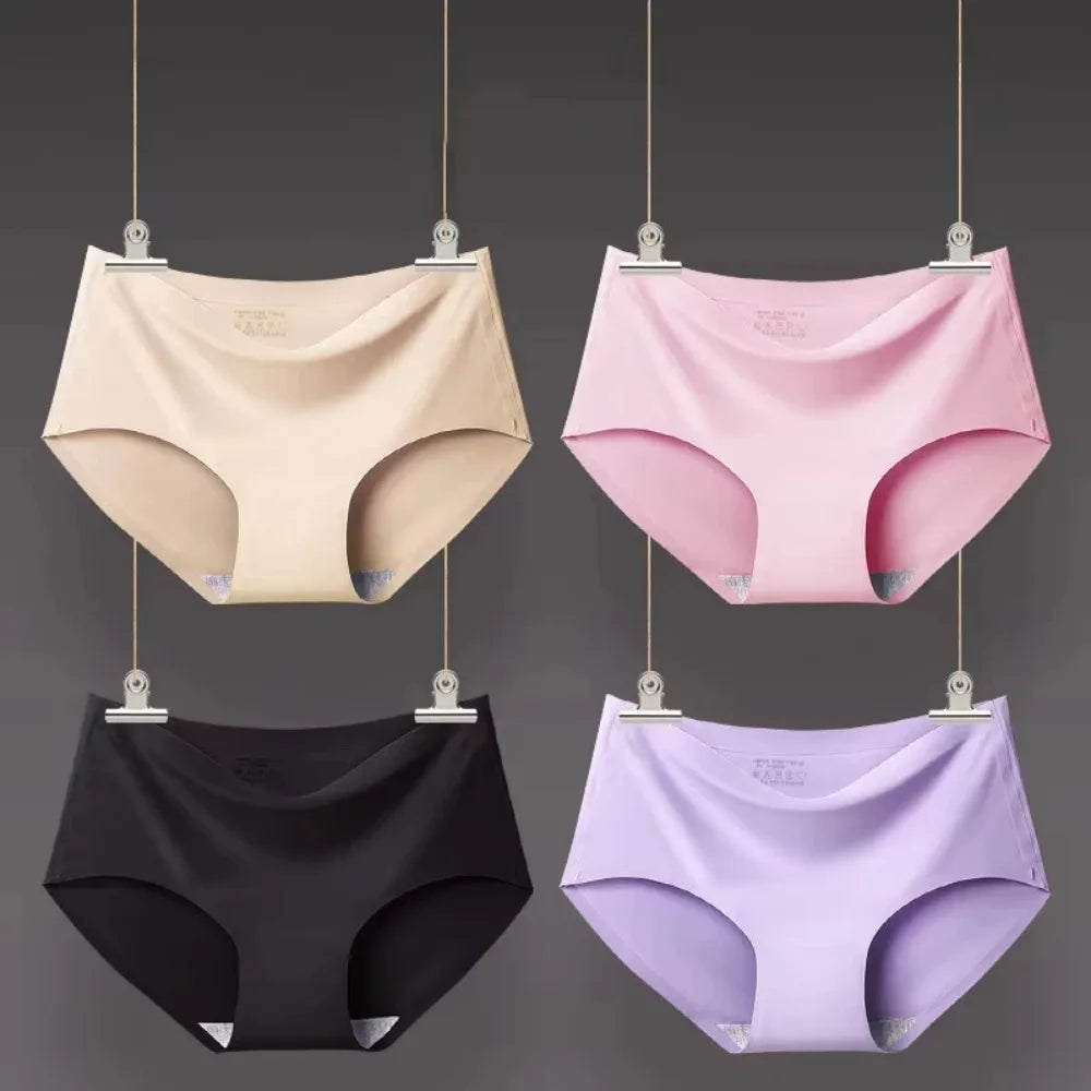 9 Pcs Women's Seamless Ice Silk Panties - Soft Solid Color Underwear for Teens & Adults, Breathable One-Piece Comfort Fit