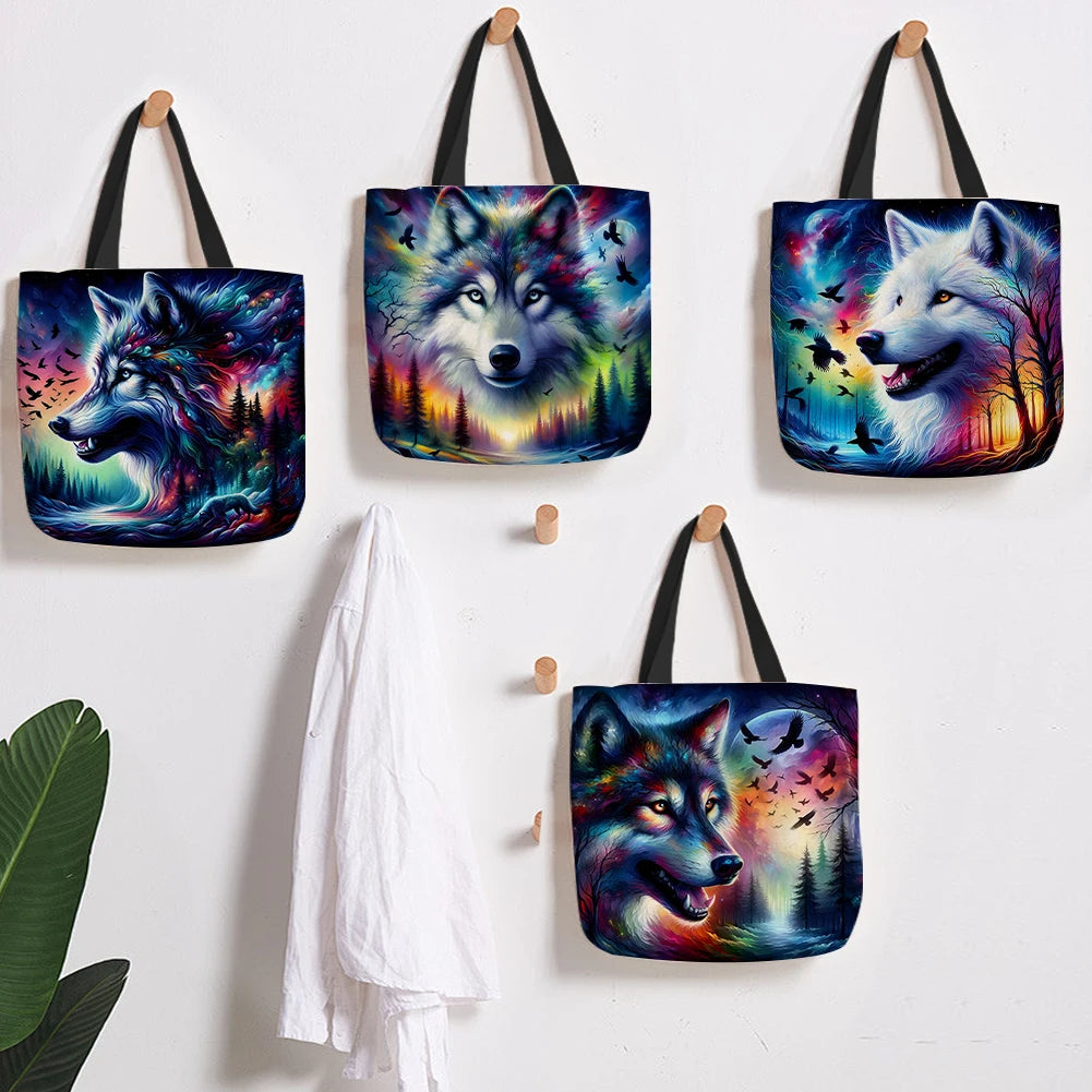 4pcs Wolf Large Capacity Linen Tote Bag
