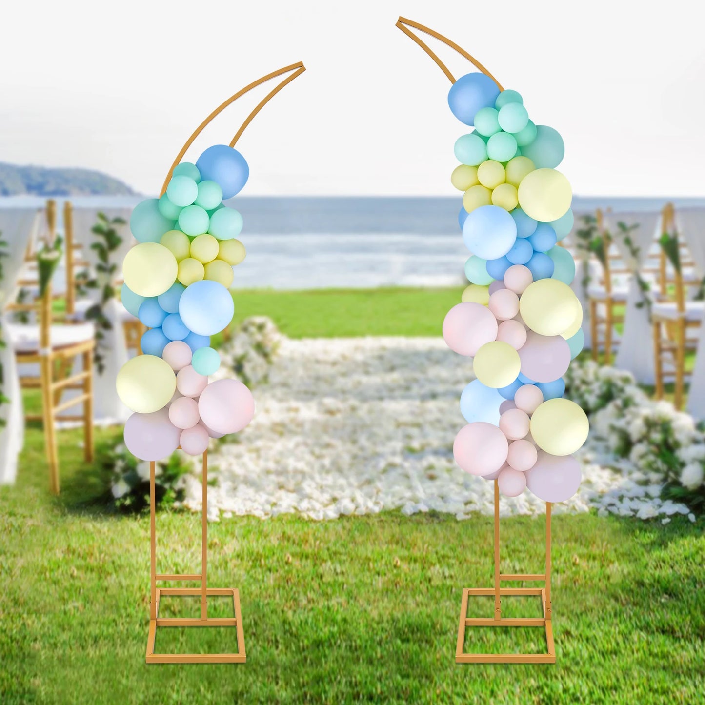 2.1m 2PCS White/Gold Wedding Arched Bracket Curved Backdrop Stand for Ceremony Party Wedding