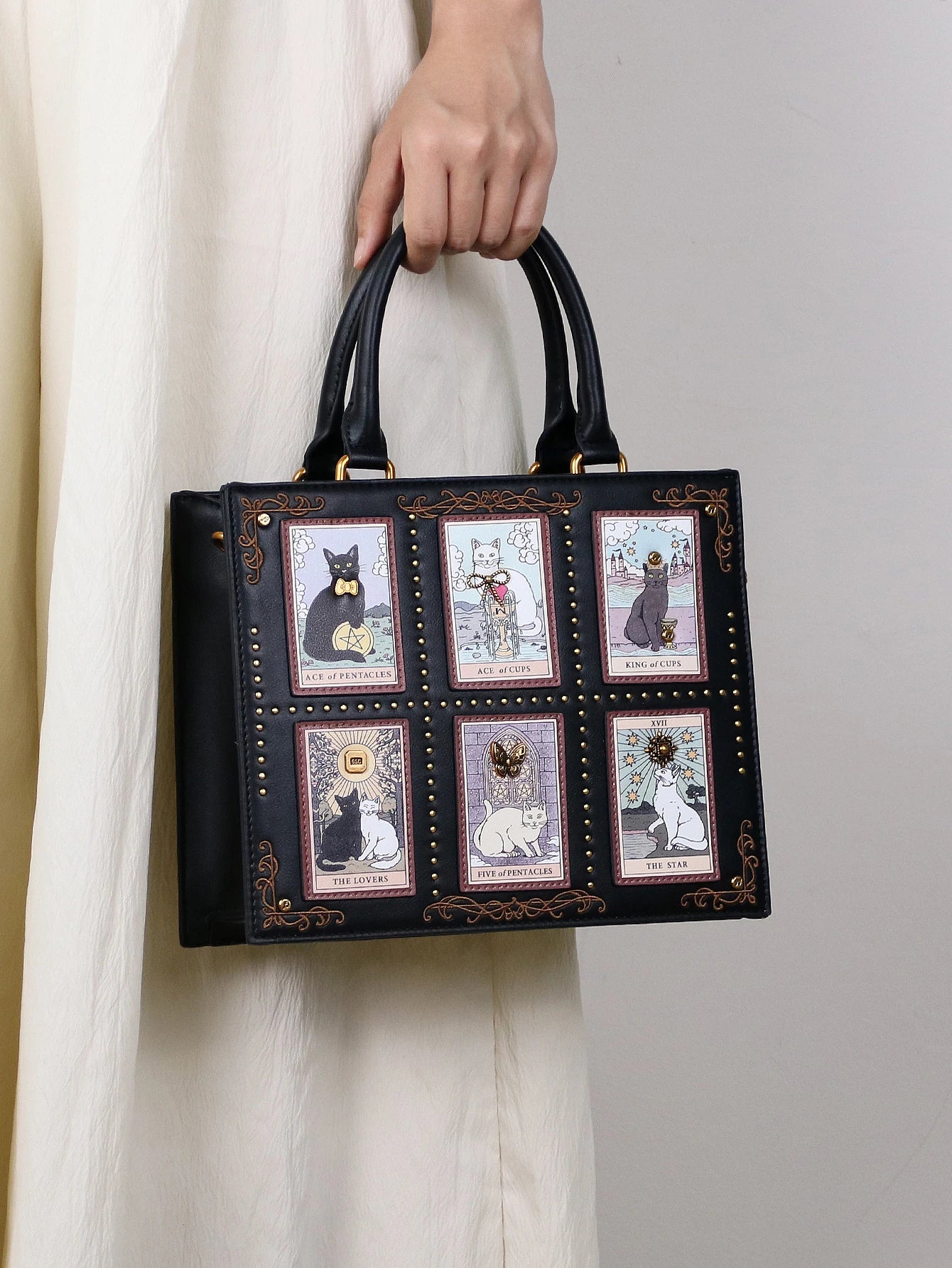 2026 High-end fashion summer new handbag female bag niche design Tarot tile tote bag large capacity Y2K cute cat bag strange win