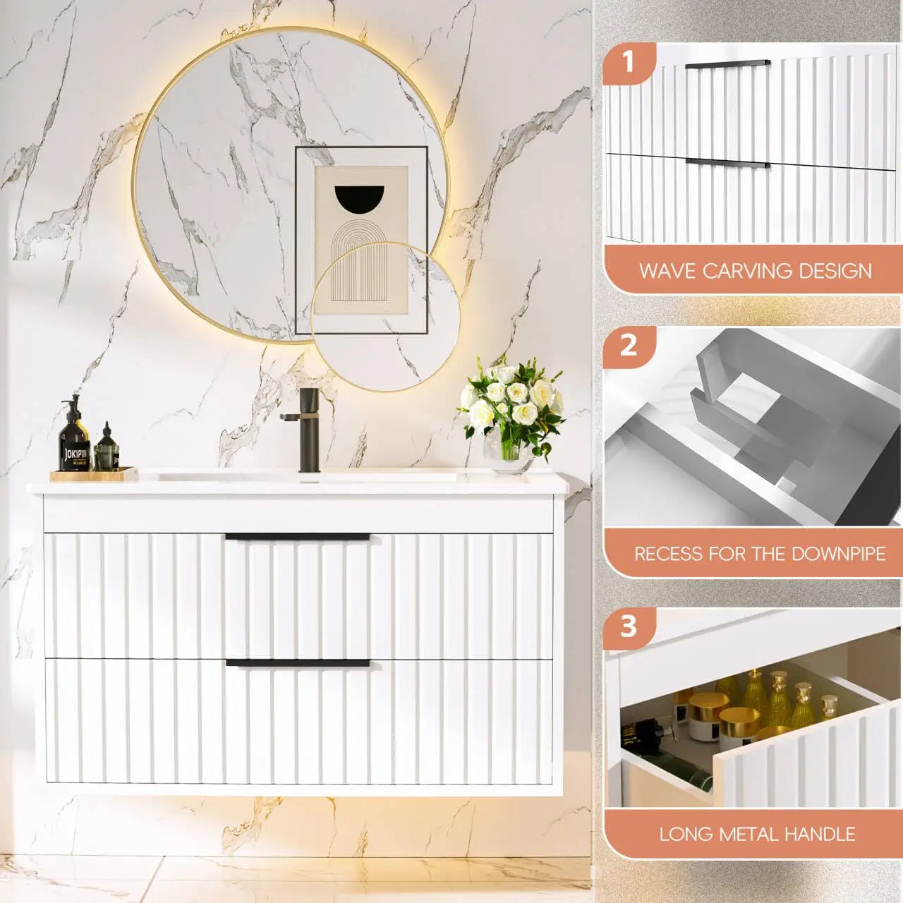 30" Bathroom Vanity with Sink, Floating Vanity Bathroom Sink Cabinet Wall Mount, Soft-Close Function 2 Large, Customized