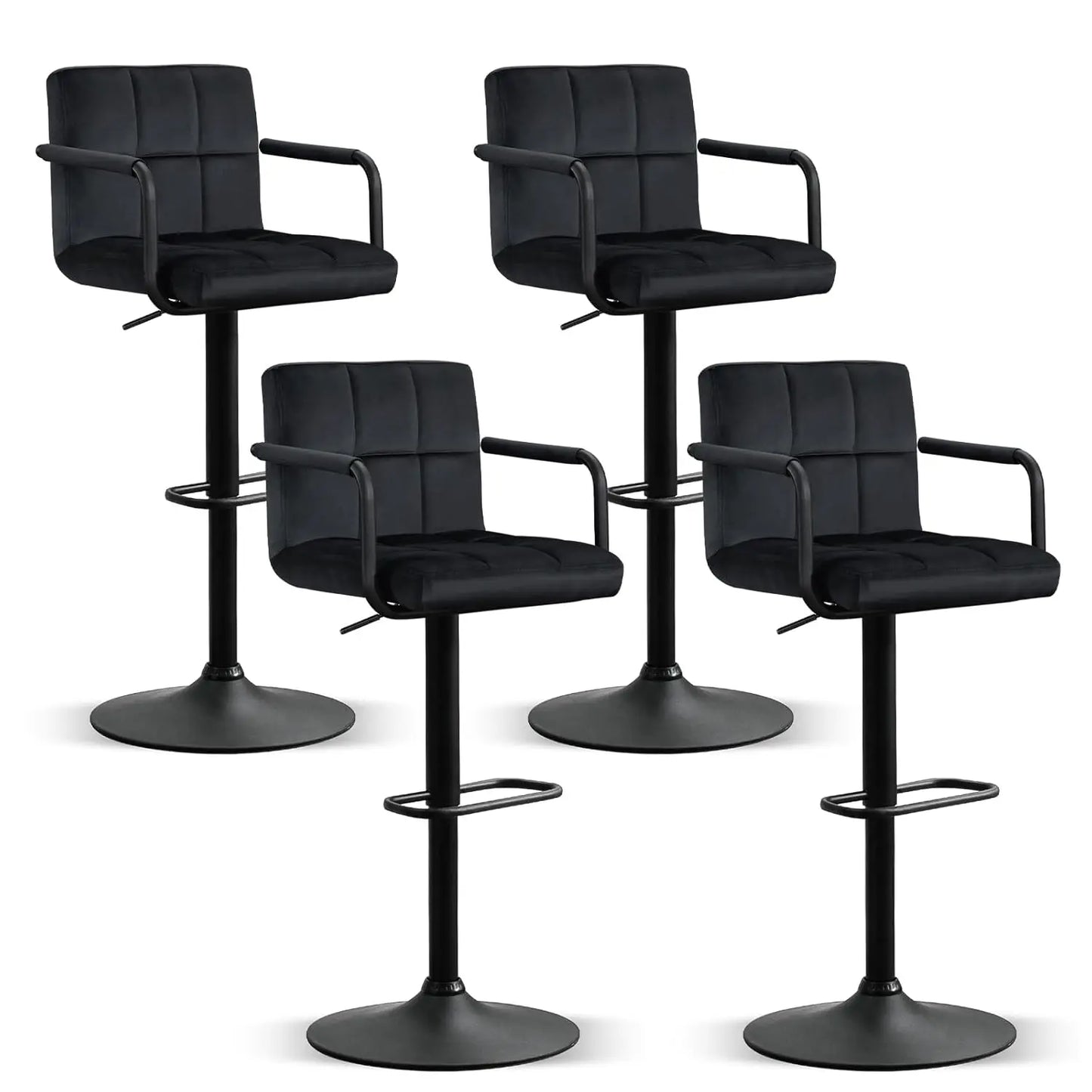 Swivel Bar Stools Set of 4, Adjustable Kitchen Counter Height BarStools with Arms, PU Leather Upholstered Bar Chair, Customized