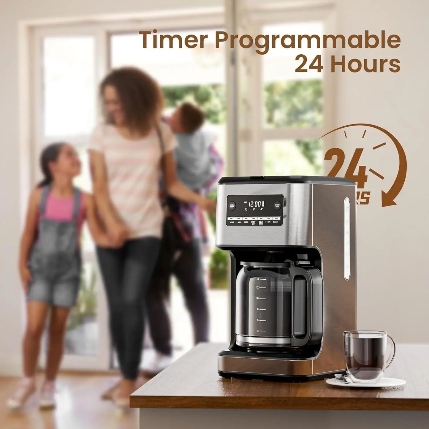 Coffee Maker, 14-Cup Programmable Drip Coffee Makers with Reusable Filter & Keep Hot Plate, Auto Pause Small Coffee Machines