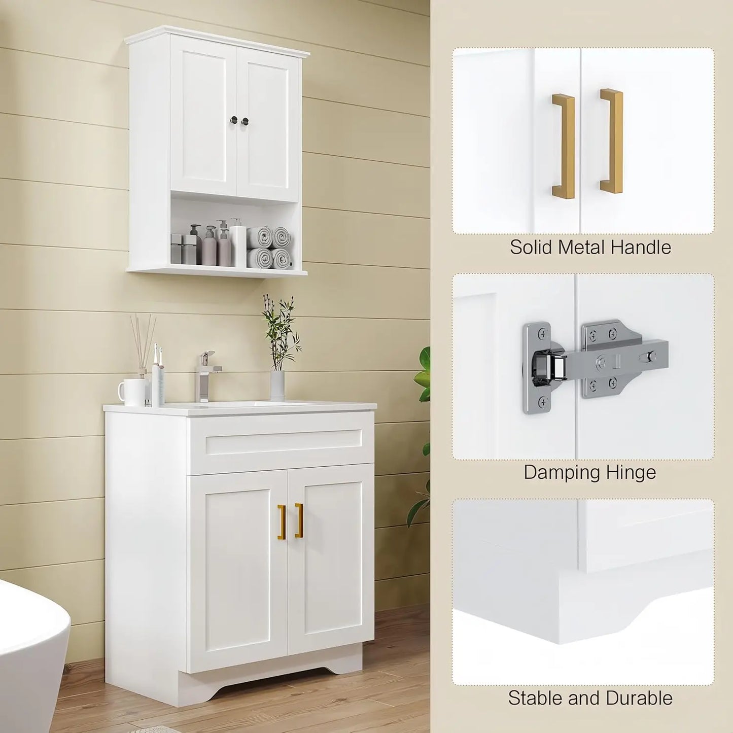 30 Inch Bathroom Vanity with Sink, Modern Bathroom Vanity with Ceramic Basin and Countertop, Easy Assembly