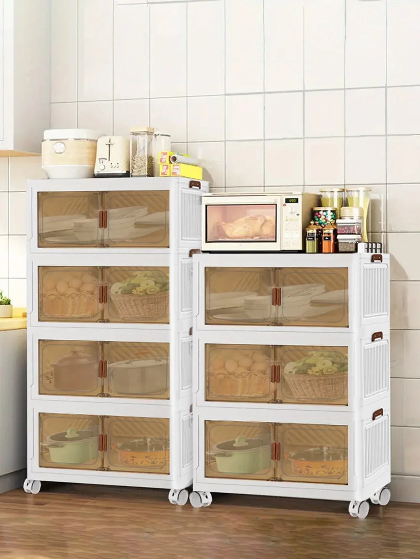 60cm 2/3/4/5 Layers Foldable Storage Cabinet with Wheels for Home Kitchen Bedroom Living Room Clothes Toy Shoes Storage Box