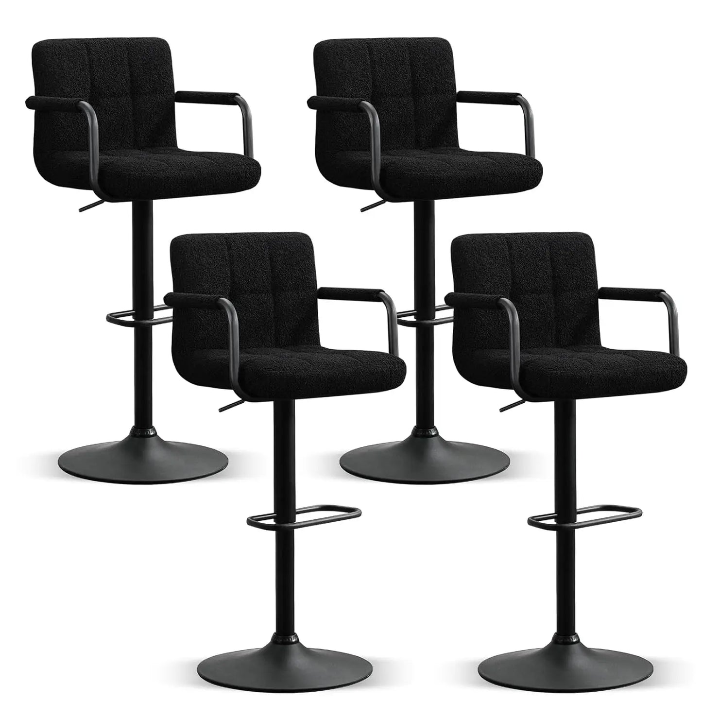 Swivel Bar Stools Set of 4, Adjustable Kitchen Counter Height BarStools with Arms, PU Leather Upholstered Bar Chair, Customized