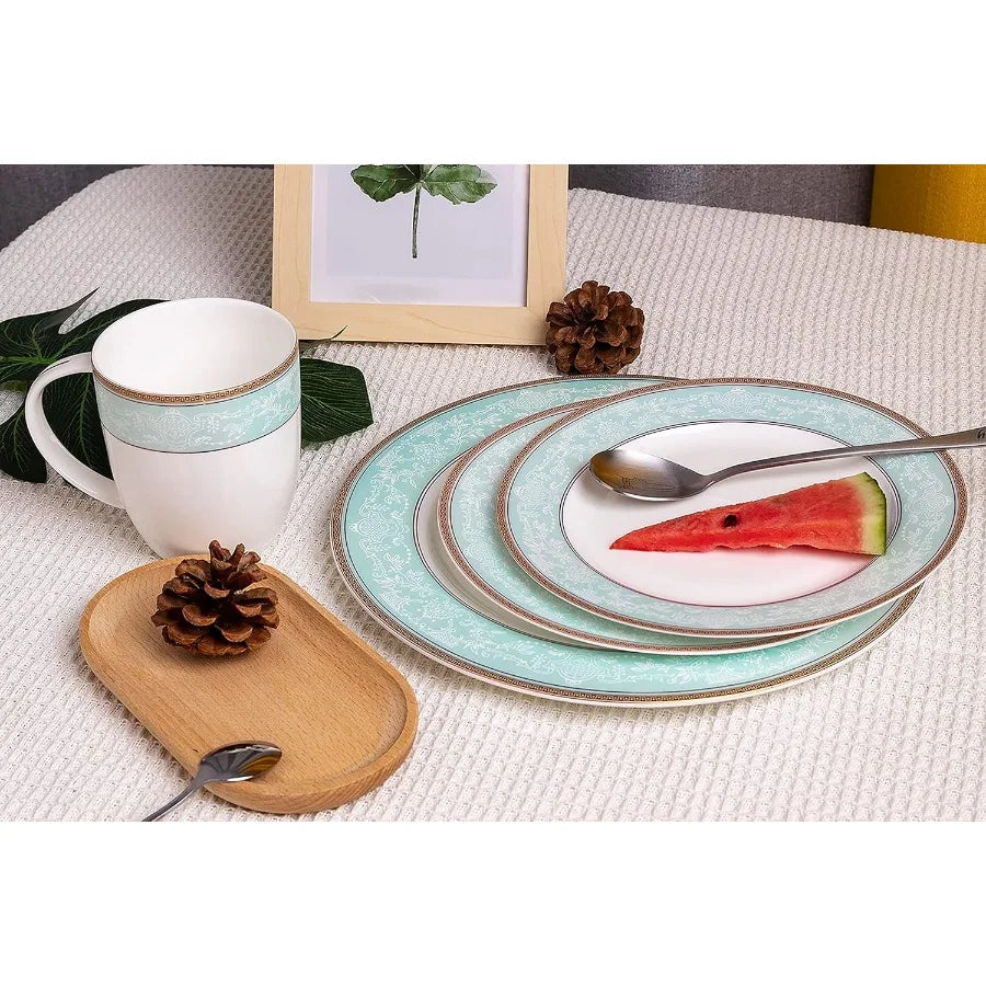 Fine Bone China Dinnerware Set16 Pcs Classic Relief Pattern Gilt Edged High Grade Porcelain Tableware Sets For 4 People