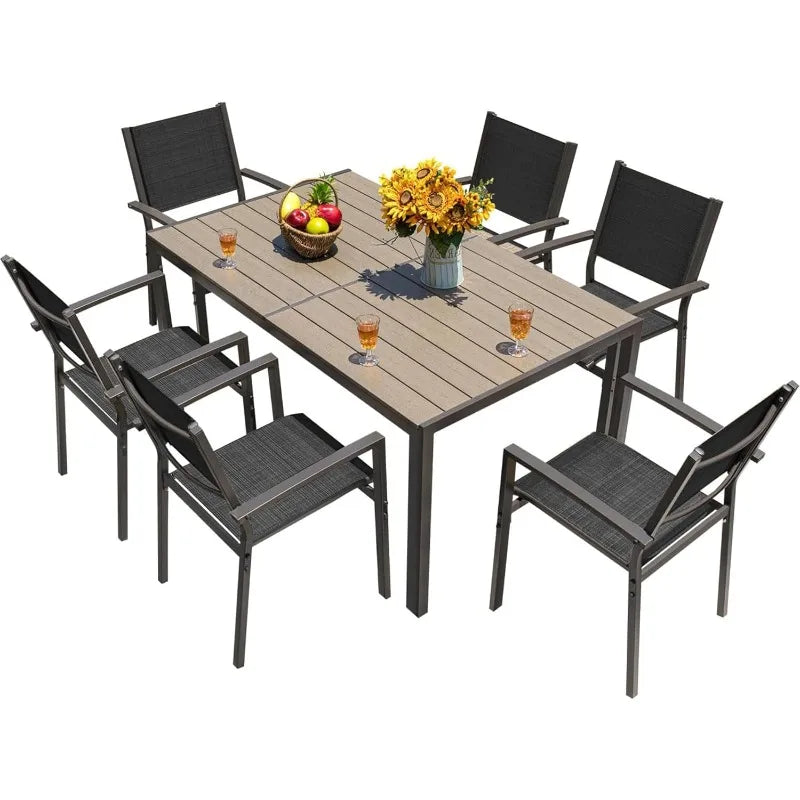 Homall Patio Dining Set 7 Pieces Outdoor Furniture with Large Table and 6 Textilene Chairs for Porch, Poolside, Yard and Garden