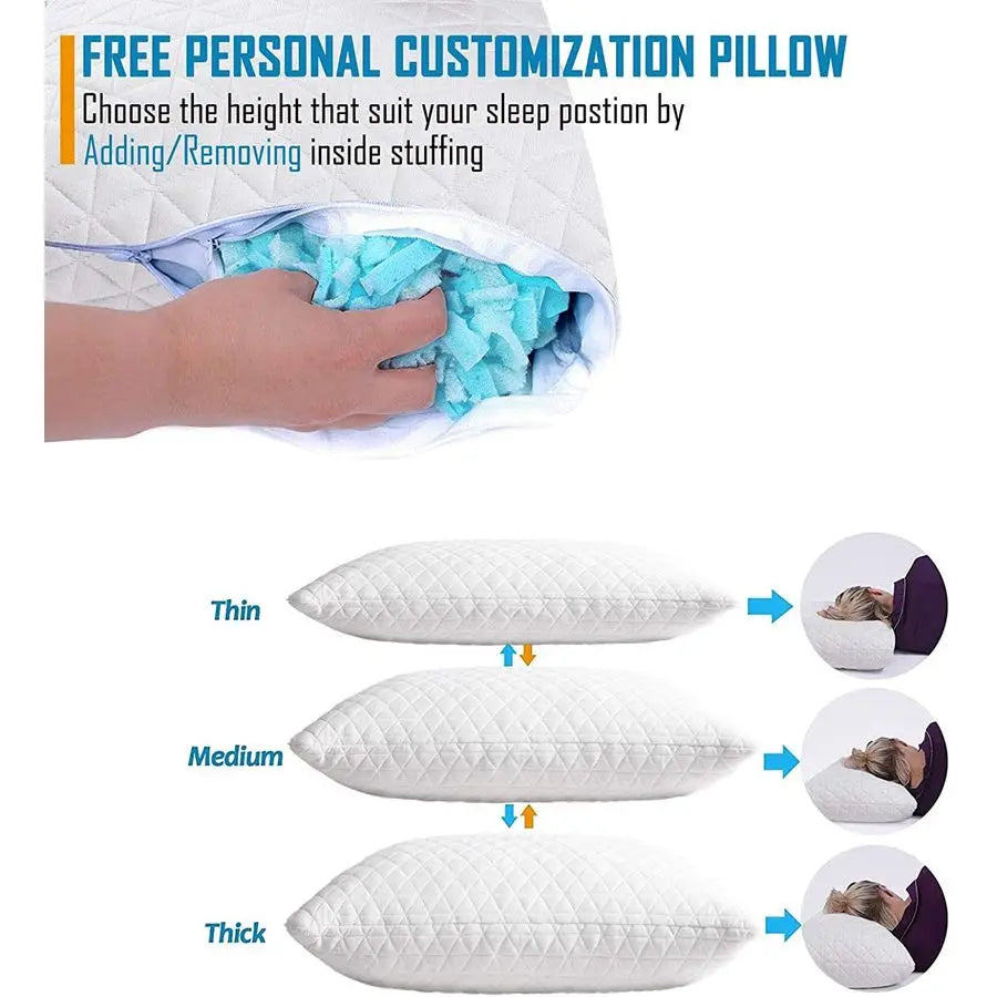 Memory Foam Pillows for Sleeping,Bed Pillows King Size Set of 2 Pack Cooling Adjustable,Good for Side and Back Sleeper with Wash