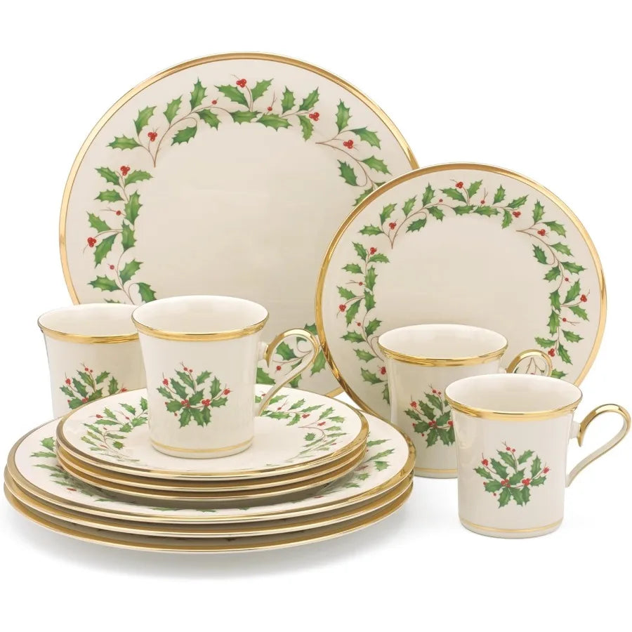 Holiday 12-Piece-Plate-&-Mug Set, Christmas Dinnerware, Hosting
