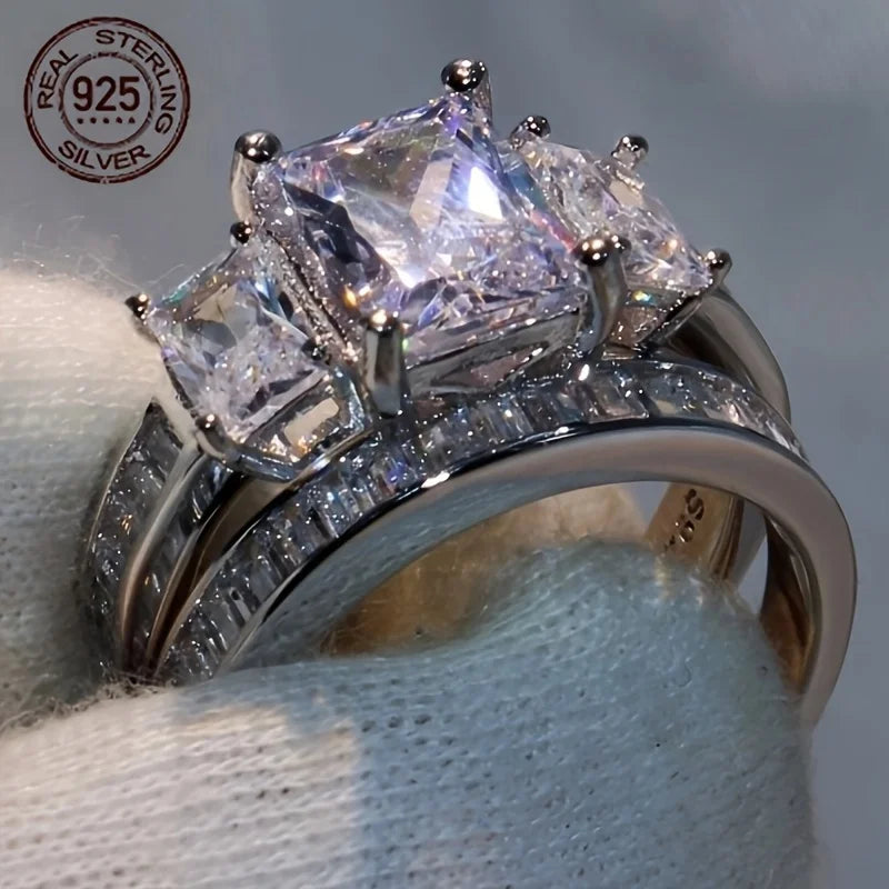 Luxury 925 Sterling Silver Designed Simple Fashion  Ring Sets for Women Birthday Party Jewelry Gift Ring Comfort