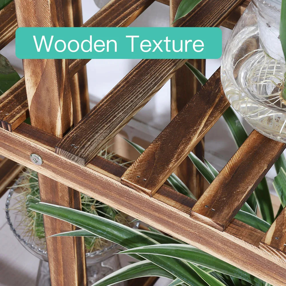 Multi-Layer Wood Plant Stand Rack Outdoor Indoor Rolling Flower Pot Holder with Wheels