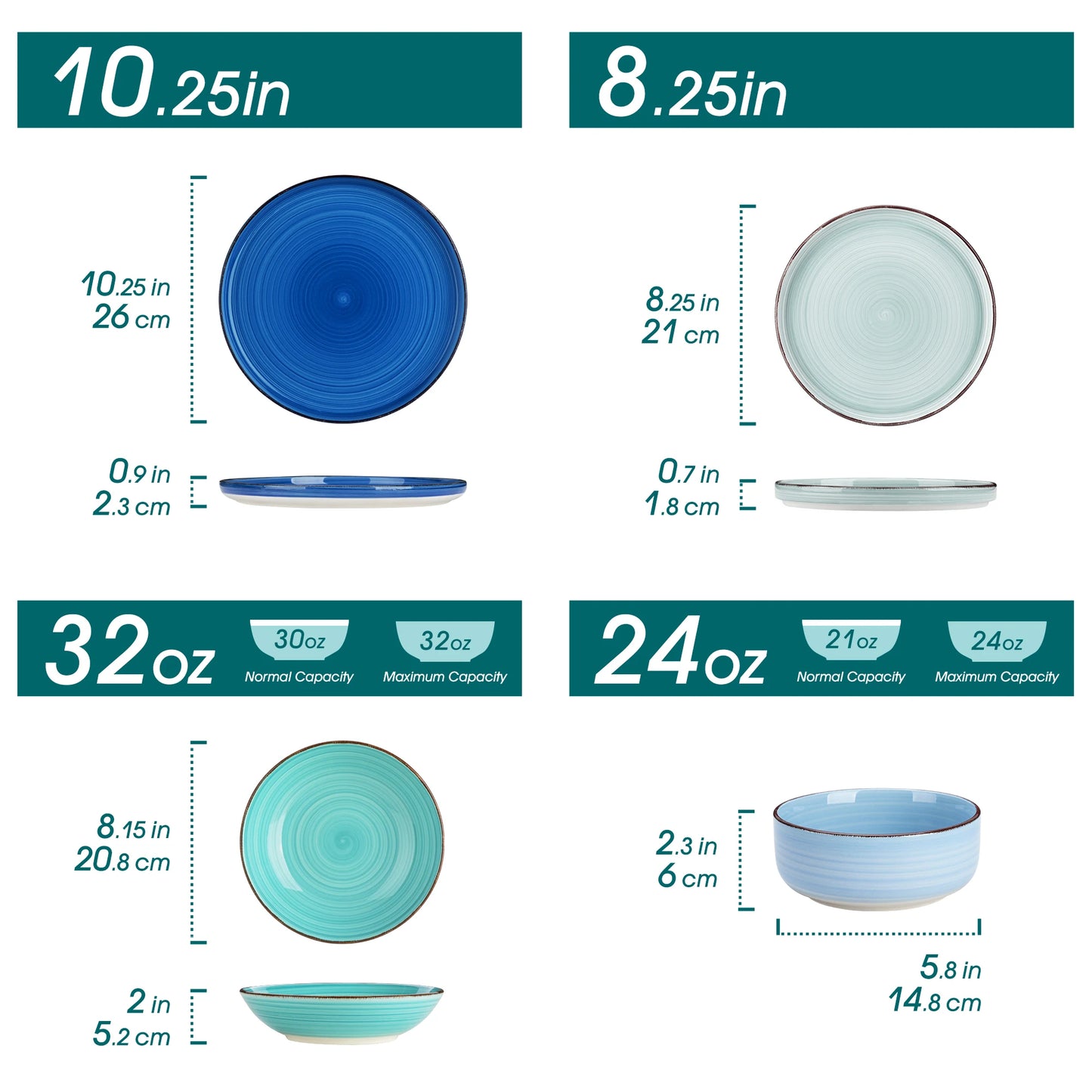 vancasso 12/18/24PCS Ceramic Dinnerware Set Color Handpainted Spirals Pattern 4/6PCS Dinner Plates/Dessert/Bowl/Soup Plates