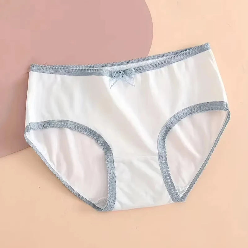 5pcs Soft Cotton Briefs for Women Sweet Heart Plaid Print Panties Gentle Breathable Intimates for Daily Comfort