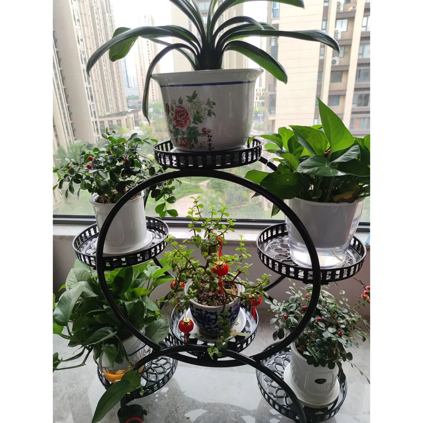 Metal Plant Stands 6 Pots Plants Flower Stand for Patio Garden Living Room Corner Balcony Bedroom Black / White